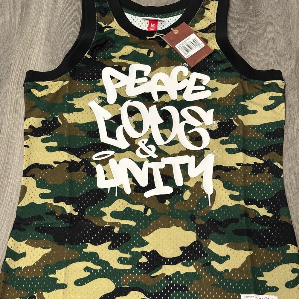 Mitchell & Ness Camo Hip Hop Anniversary Peace Love & Unity Jersey - Size M NWT